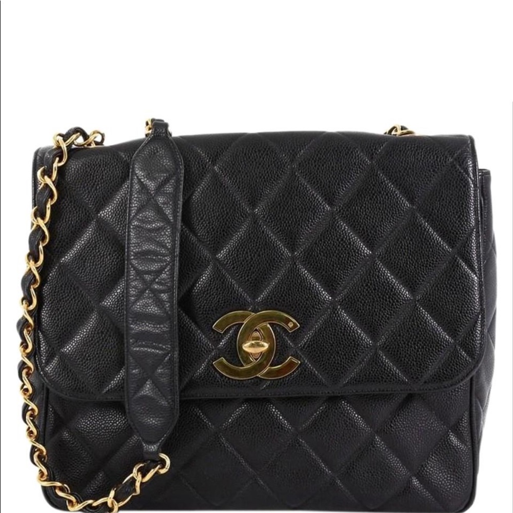 SOLD Chanel Vintage Square Caviar Leather Flap